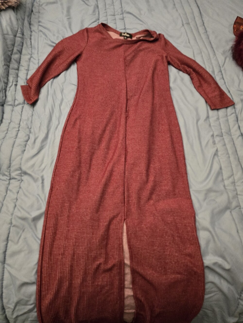 Long Ribbed Maxi Dress in Wine Red